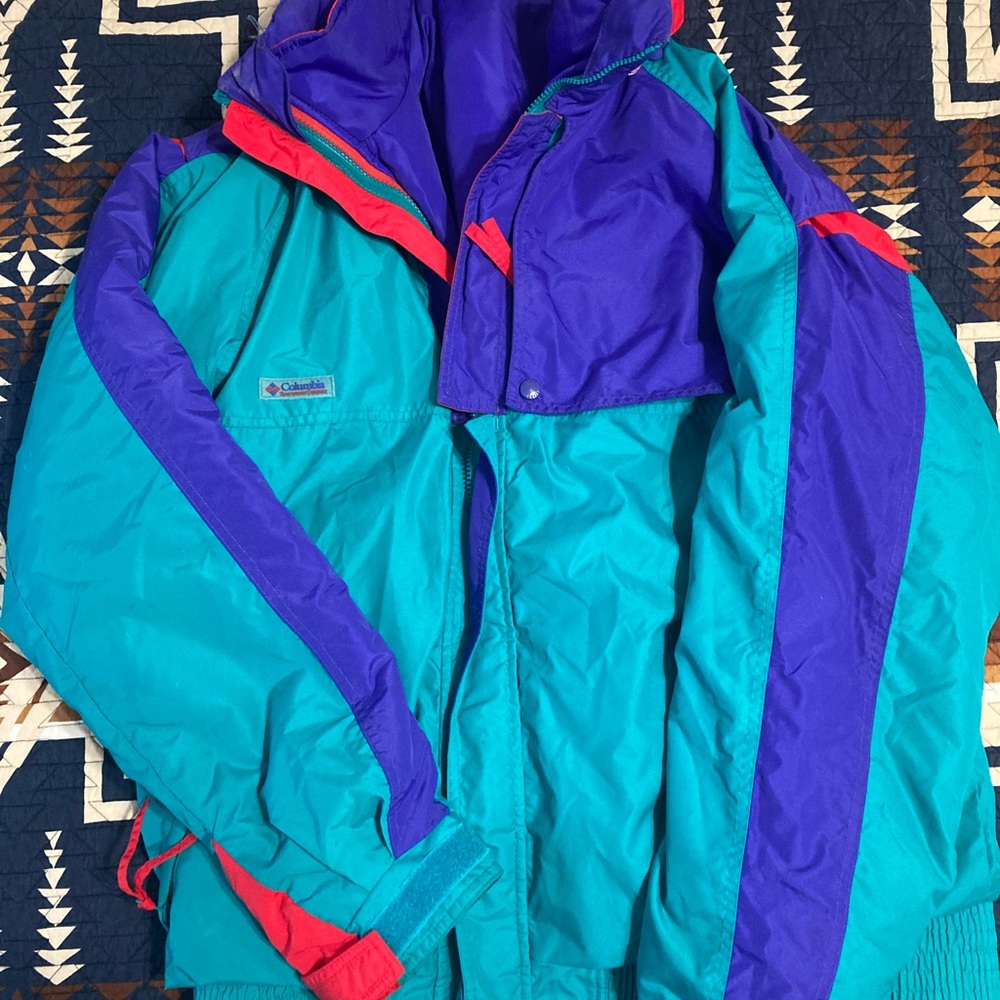 Vintage Men's XL 3 in 1 Reversible Columbia Ski Jacket, Red, Blue/Purple & Green